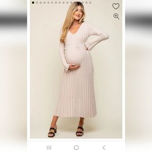 Pinkblush Maternity Dress Long Sleeve Maxi Dress Cream NWT